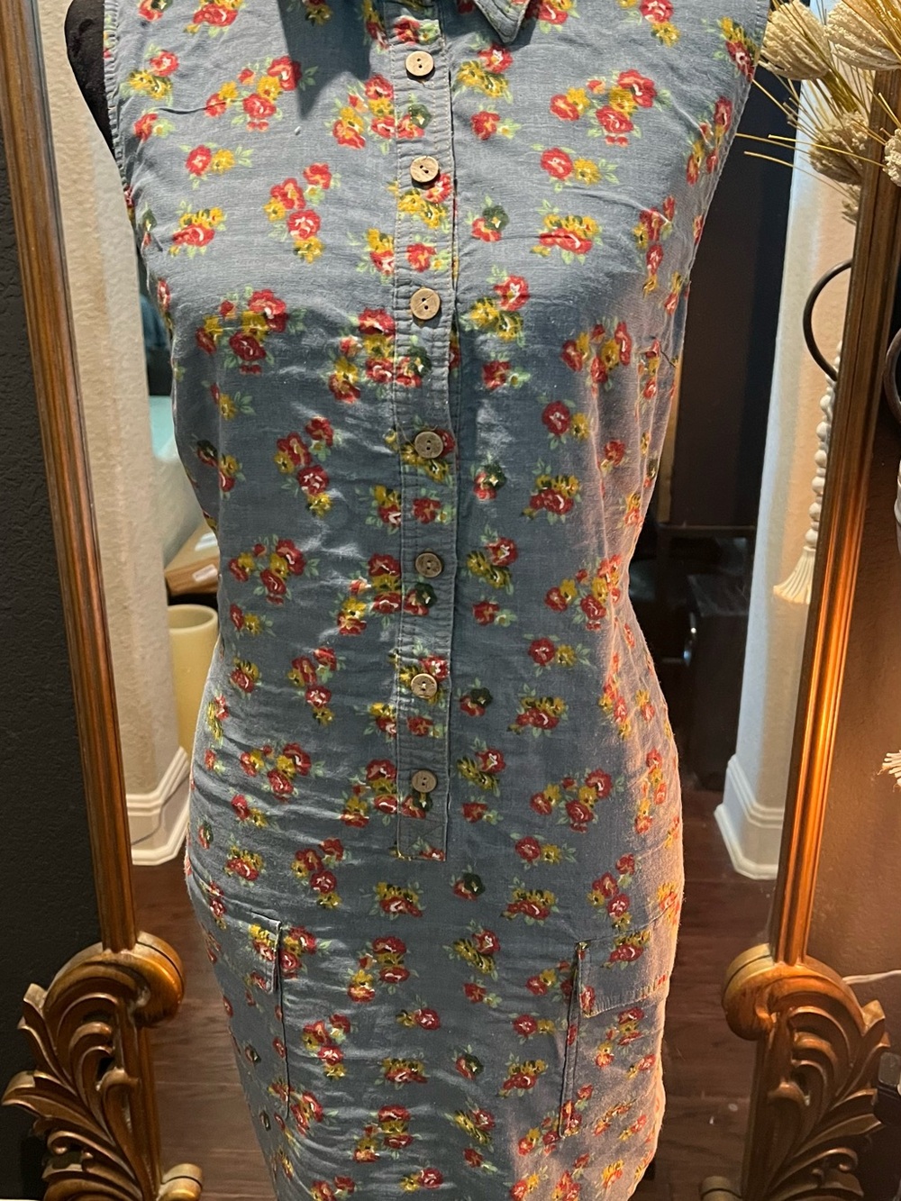 Uncle Frank Blue Floral Button-Front Midi Dress